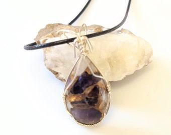 Wire wrapped pendant - amethyst pendant - gemstone jewelry