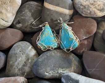 Turquoise earrings - silver and turquoise jewelry - wire wrap jewelry