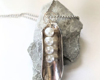 Peas in a Pod pendant - vintage flatware jewelry - Mother's Day gift
