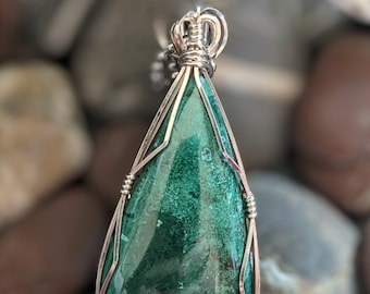 Malachite pendant - sterling silver necklace - wire wrapped jewelry