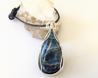 Wire wrapped jewelry - natural stone pendant - blue necklace