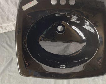 Vtg 21x19 Cast Iron Black Self Rimming Kohler Drop In Bathroom Sink 113-26E