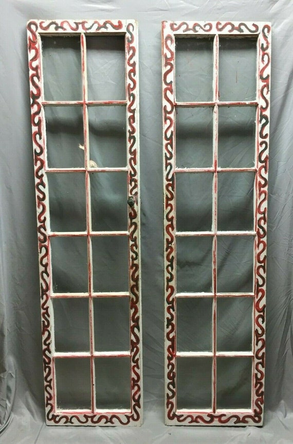 Pair Antique 12 Lite Casement French Doors Shabby Vintage Chic 18x71 329 19c