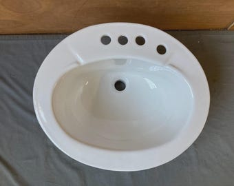 Vtg Ceramic White 21x17" Oval Drop In Sink NOS Kohler Old Bath Lavatory 114-26E
