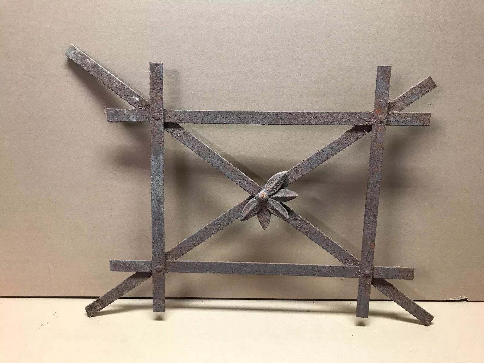 Antique Window Guard Garden Decorative Red Iron Fence Decor 24x31