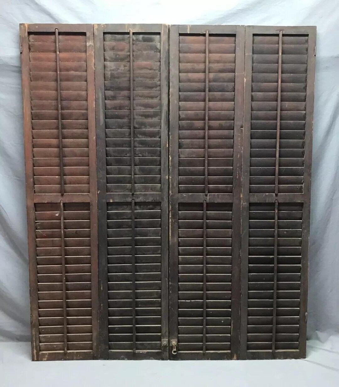 Antique Pair Wood 20x48 Louvered Interior Window Bi- Fold Shutters Old ...