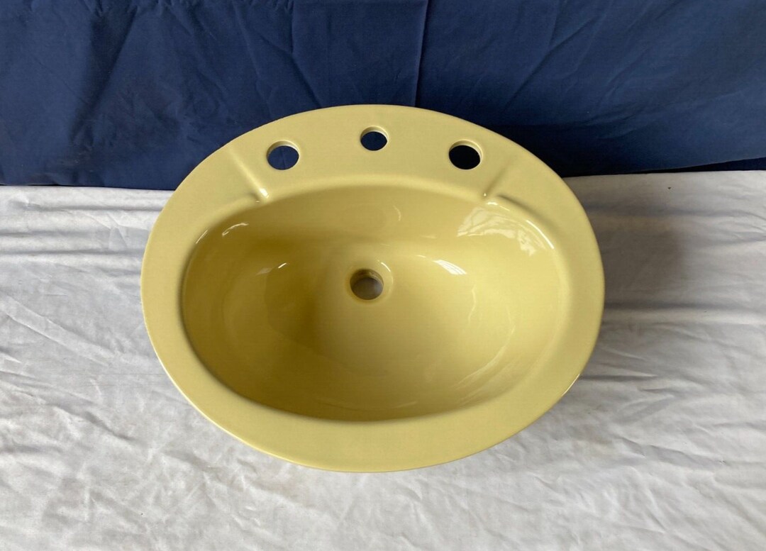Vtg Ceramic Harvest Gold Yellow 19x16 Oval Drop in Sink NOS - Etsy