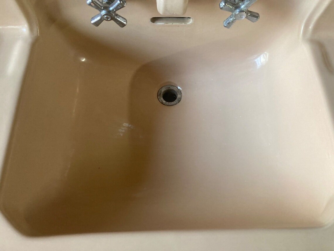 Antique Tan Beige Porcelain Sink Chrome Legs Towel Bars Old Etsy