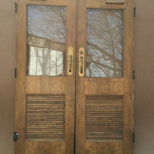 VTG Pair 30x84 Birch Brass Hardware Louvered School Double Doors 277-22B Pick up only