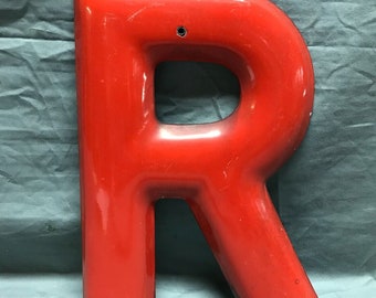 Vintage 12" Red Porcelain Gas Service Station Metal Letter R Sign Old 1311-23B