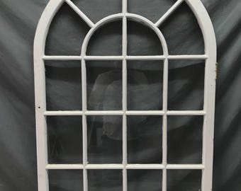 Antique VTG Arch Top 18 Lite White 30x45 Cabinet Cupboard Door Window 888-25B