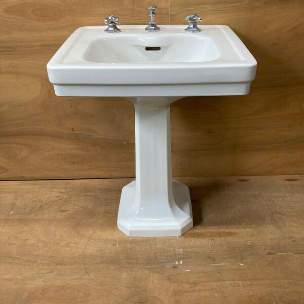 Antigua cerámica de porcelana blanca pedestal baño fregadero Vtg estándar Tiffin 244-21E