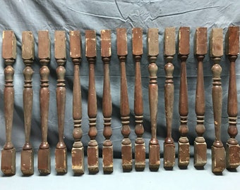 Antique Lot 15 Turned Wood Pine 2x20 Spindles Staircase Old Vintage 59-23B