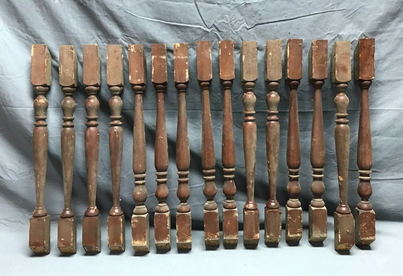 Antique Lot 15 Turned Wood Pine 2x20 Spindles Staircase Old Vintage 59-23B image 1
