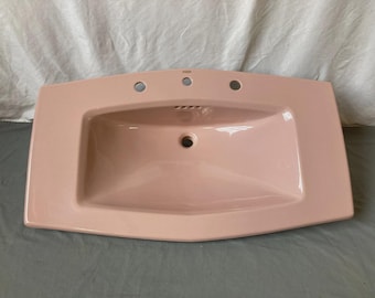 Vtg Ceramic Wild Rose Pink 38x22 Self Rimming Drop In Sink NOS La Gran 112-26E