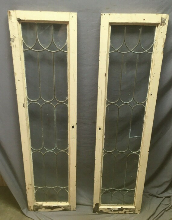 Pair Antique Leaded Entrance Door Cabinet Sidelights Transom Etsy