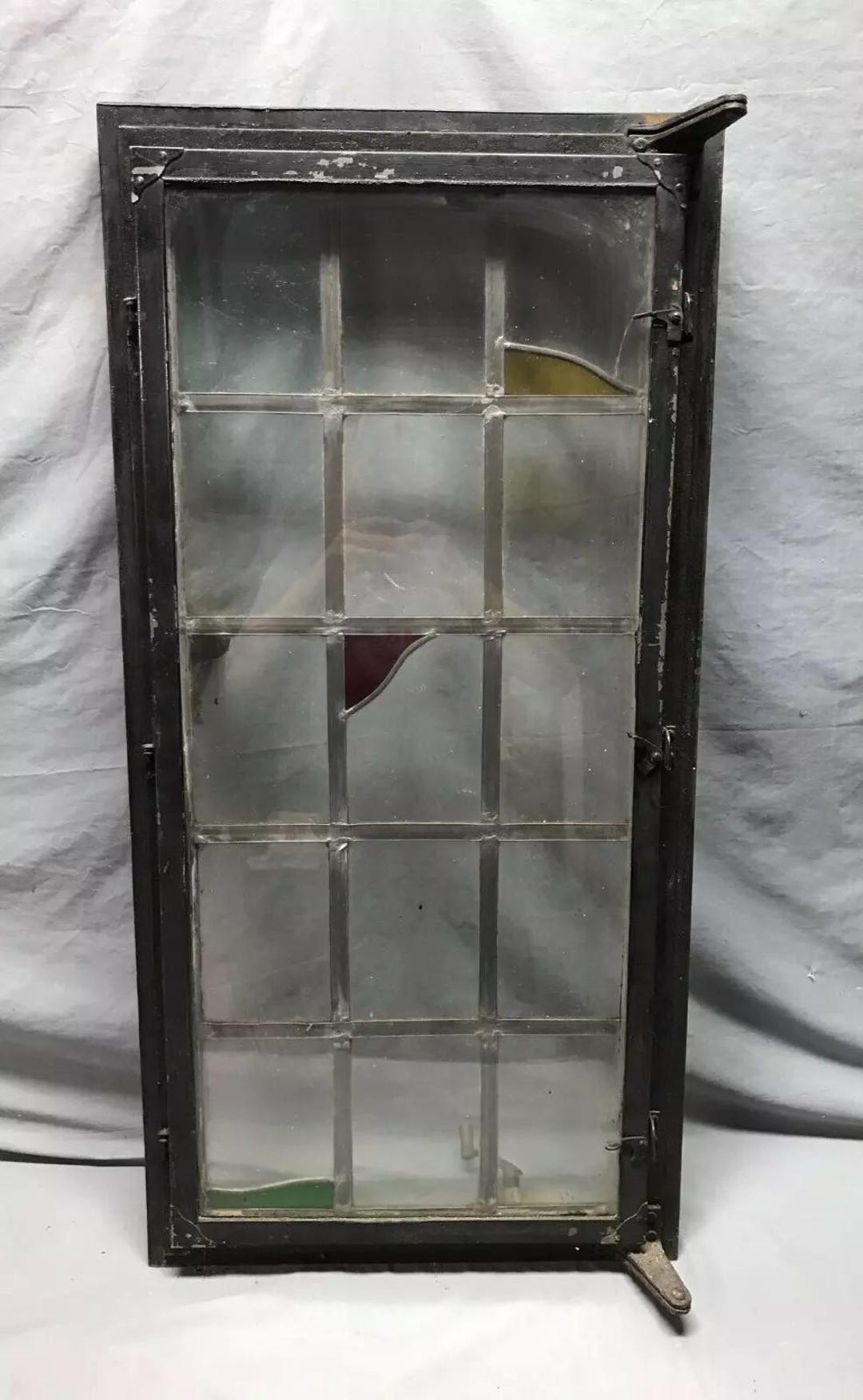VTG Steel 18 Lite Leaded Stained-glass 18x39 Tutor Casement Window Old ...