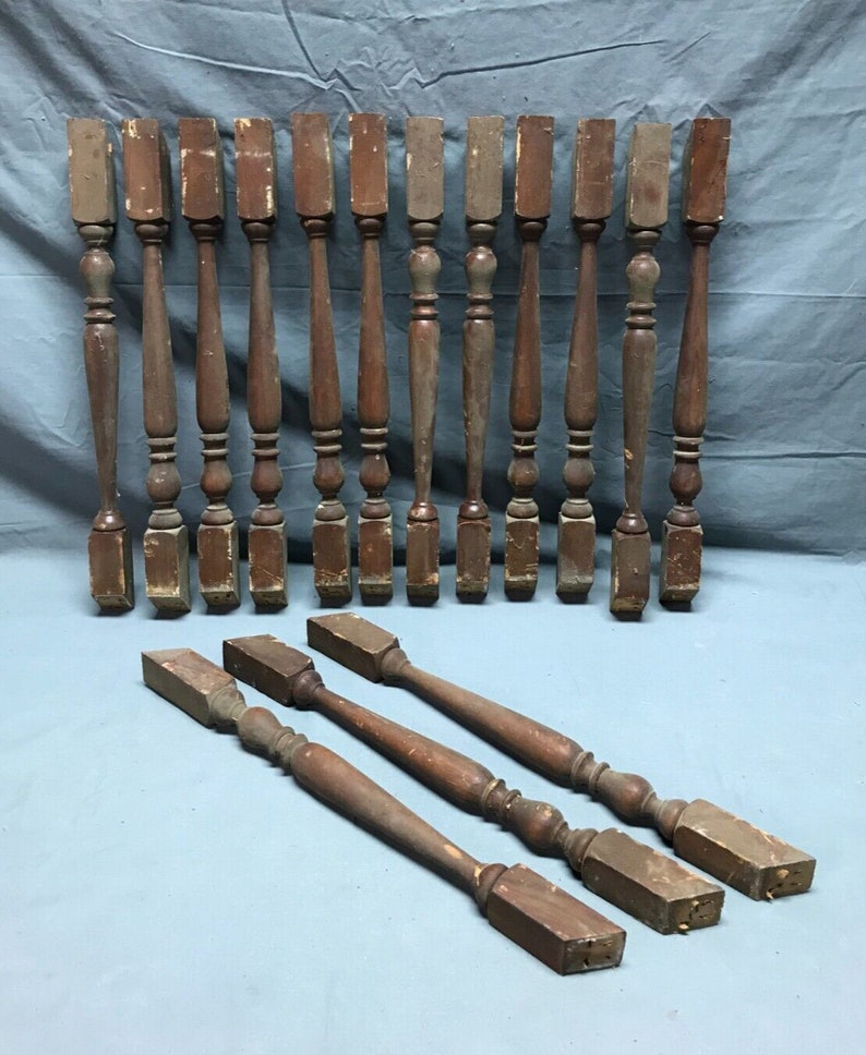 Antique Lot 15 Turned Wood Pine 2x20 Spindles Staircase Old Vintage 59-23B image 7