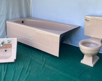Antique Vintage MCM Coral Pink Bath Set Drop In Sink Toilet Skirted Bathtub 280-24E ****Pick up****