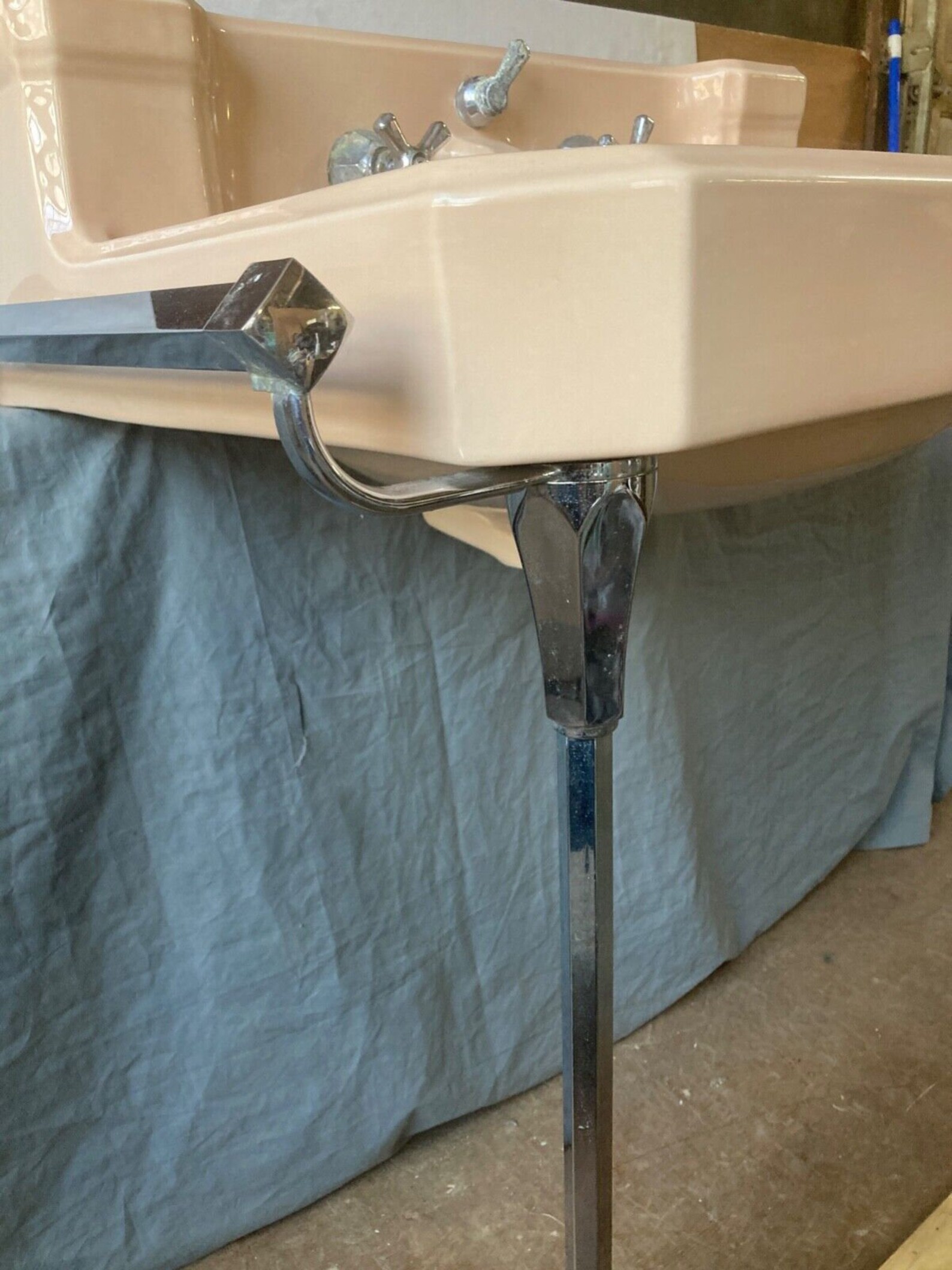 Antique Tan Beige Porcelain Sink Chrome Legs Towel Bars Old Etsy