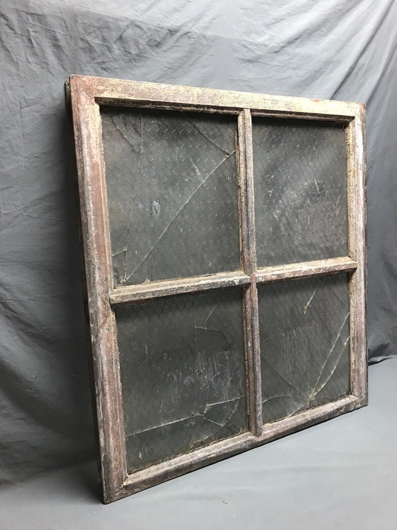 Vintage Industrial 4 Lite 36X40 Window Chicken Wire Factory Privacy ...