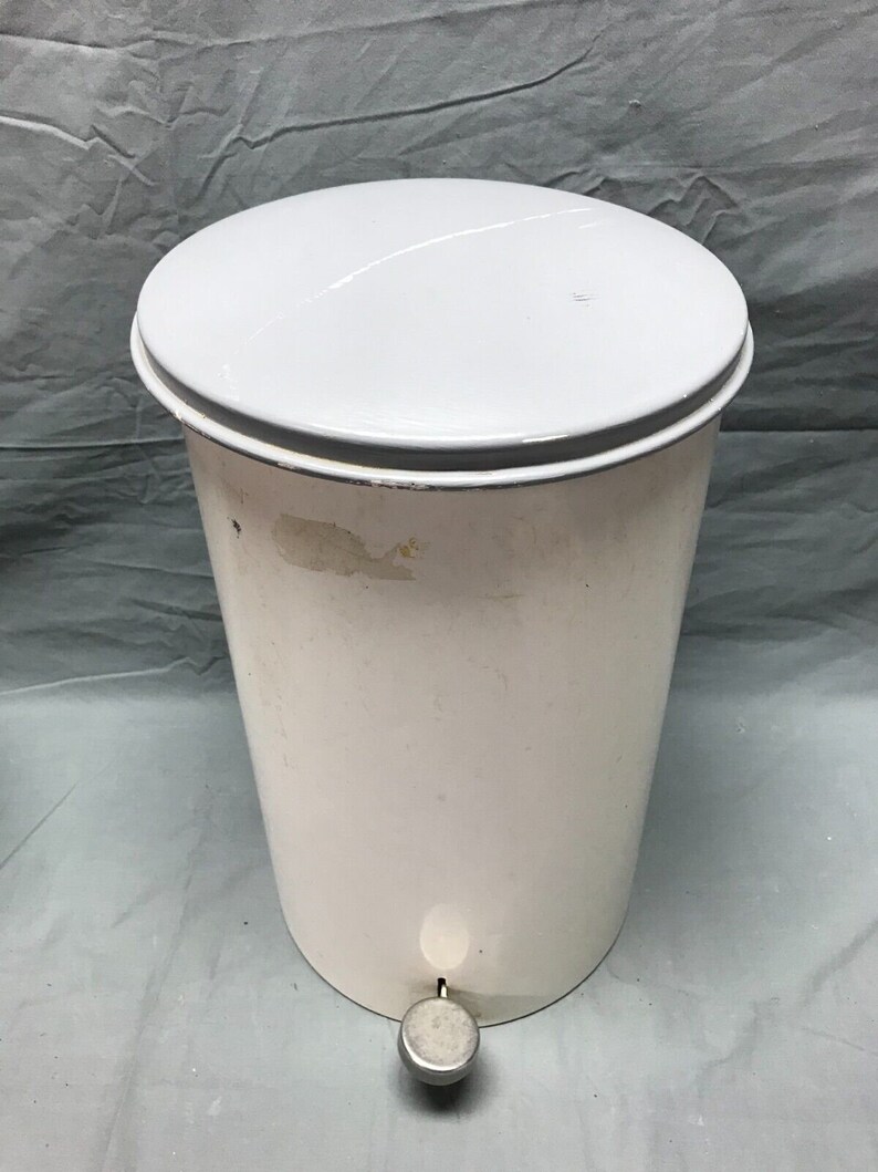 VTG Metal Cylinder Trash Can Waste Basket Flip Top Lid Office Etsy
