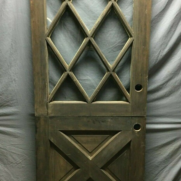 VTG Solid Wood Dutch Door 12 Lite 32X79 Shabby Cottage Entryway Diamond 136-21B