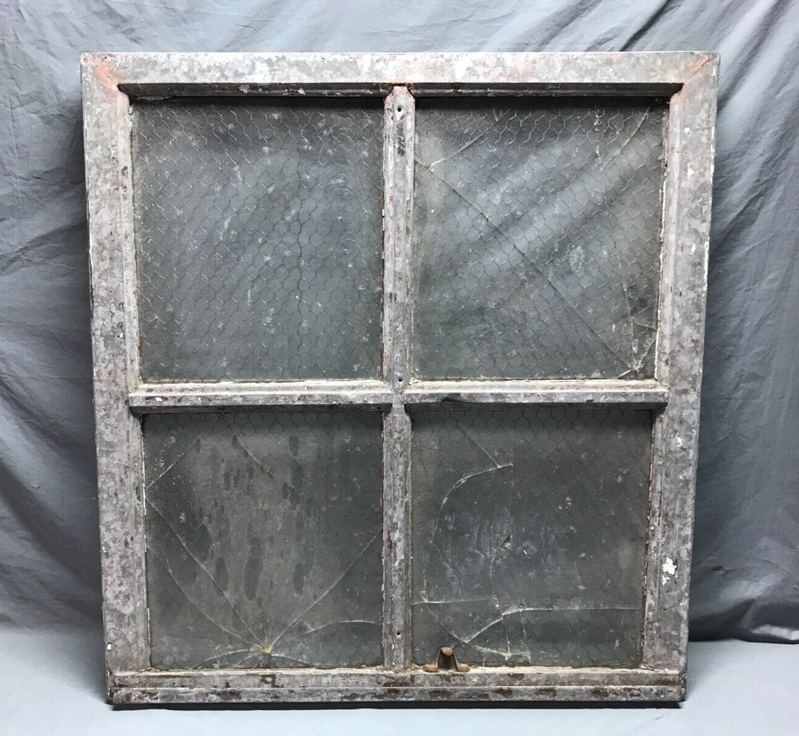 Vintage Industrial 4 Lite 36X40 Window Chicken Wire Factory Privacy ...