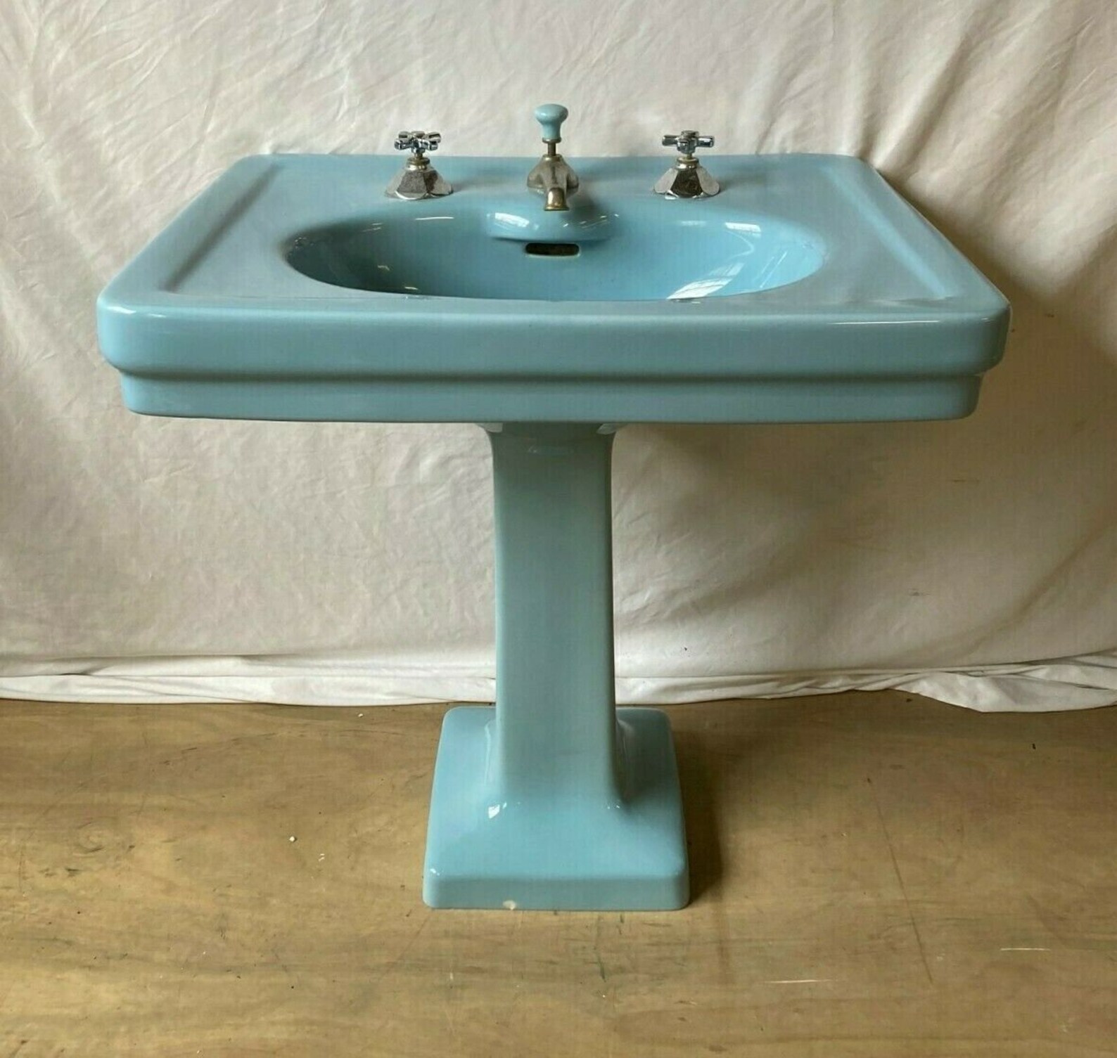 Antique Ceramic Baby Blue Porcelain Pedestal Sink Standard Etsy