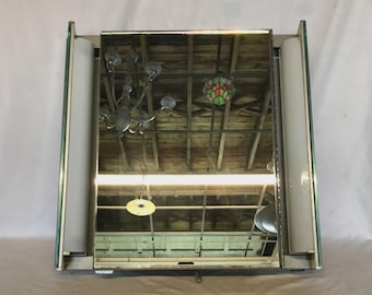 VTG Deco 22x23 Metal Chrome Milk Glass Sidelight Medicine Cabinet Old 1130-26B