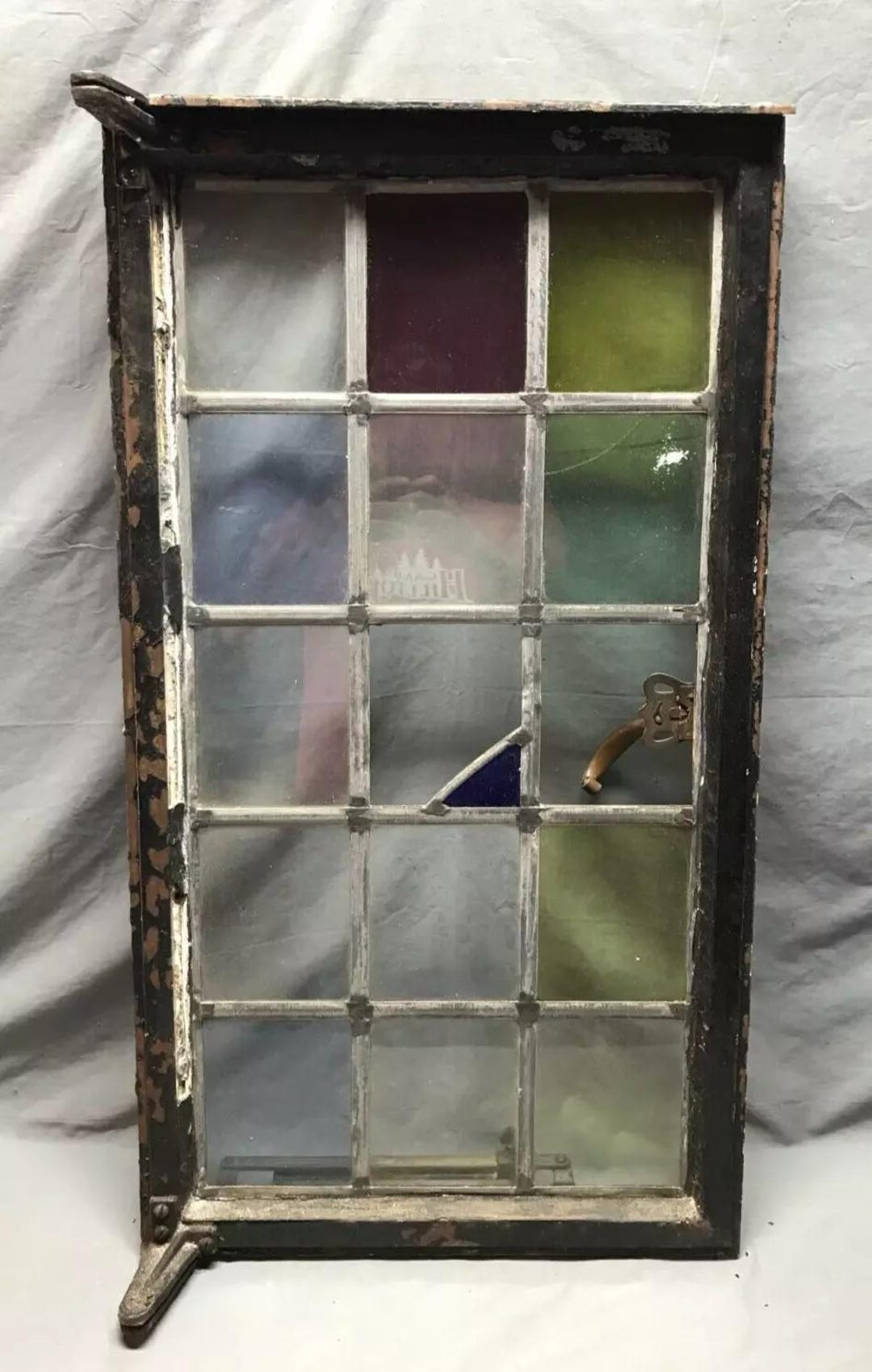 VTG Steel 16 Lite Leaded Stained-glass 20x37 Tutor Casement Window Old ...