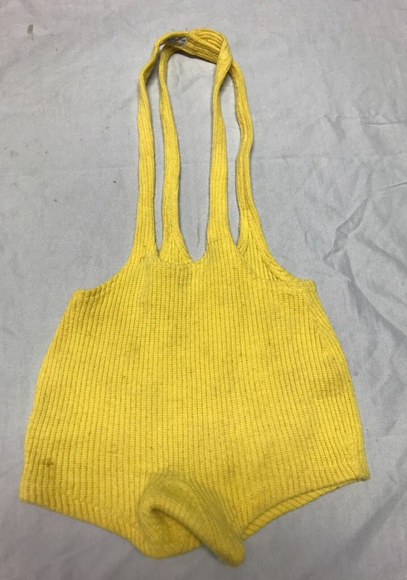 VTG 1930s R H Macys Girls Yellow Wool Bathing Suit