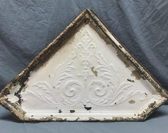 Antique Single Tin Ceiling 23x35 Shabby White Triangle Panel Chic VTG 559-24B