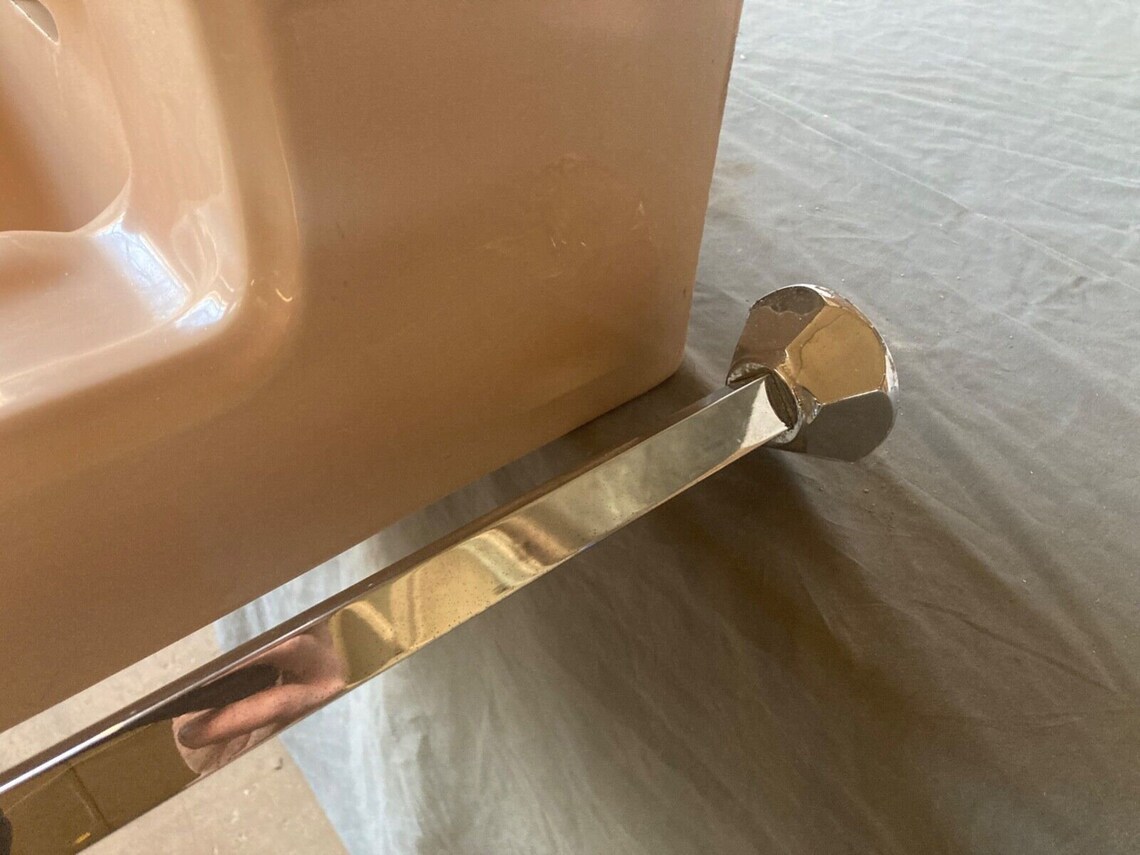 Antique Tan Beige Porcelain Sink Chrome Legs Towel Bars Old Etsy