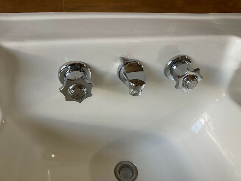 Vtg Mid Century White Porcelain Sink Chrome Legs Towel Bars Etsy