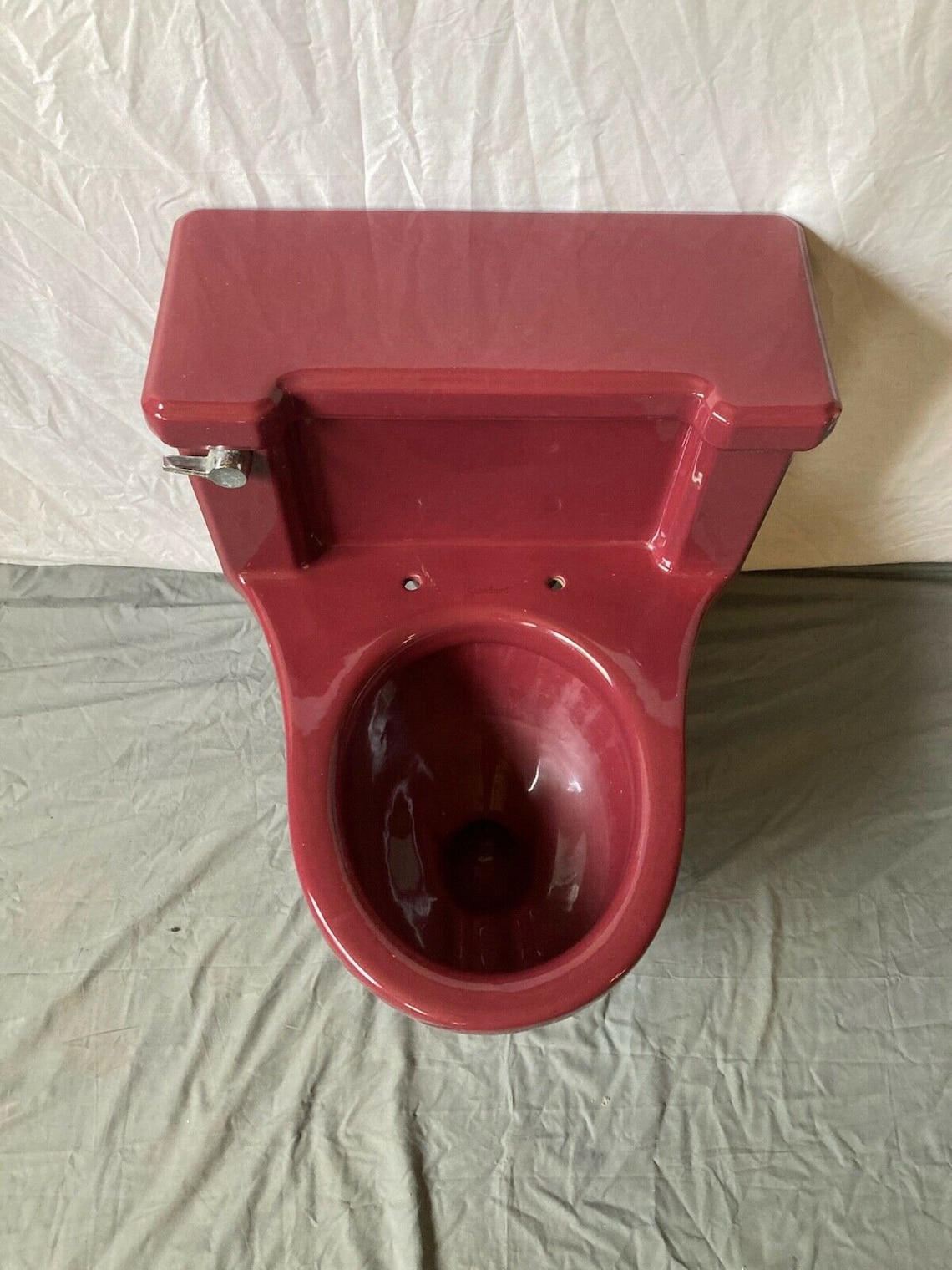 Vtg Mid Century Low Boy Deco 1 Piece Toilet Burgundy Red Old Etsy