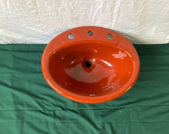 Vtg 19x16 Cast Iron Burnt Orange Red Self Rimming Drop In Sink Kohler 680-23