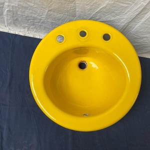 Vintage Sink 19" Round Cast Iron Bright Yellow Self Rimming Drop In  Kohler 661-23