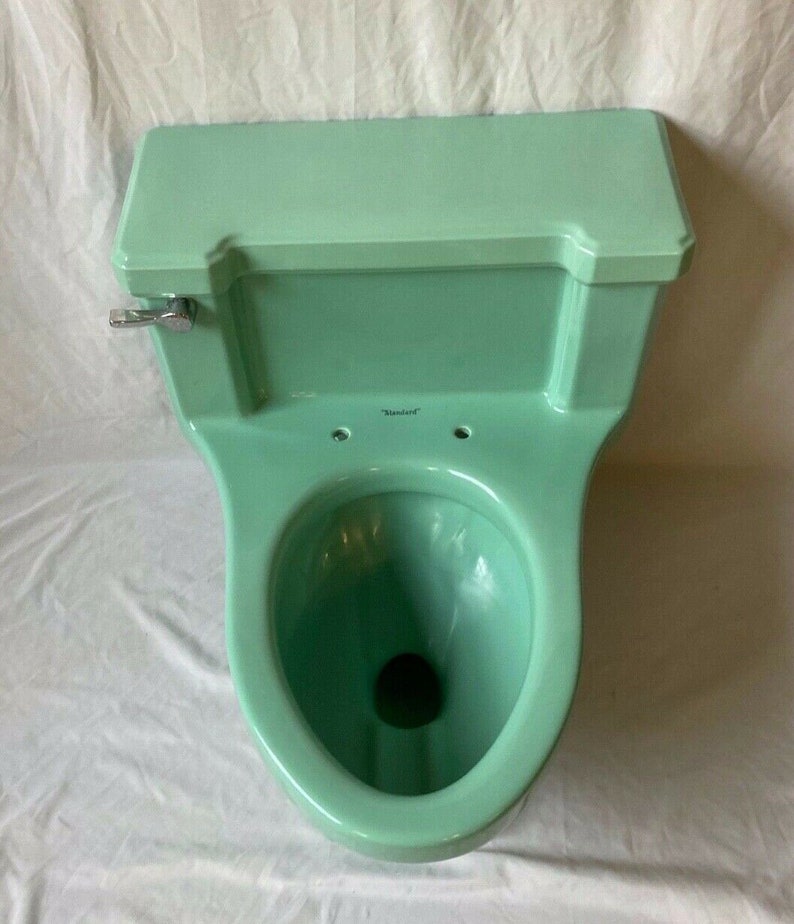 Vtg Mid Century Ceramic Deco Low Boy Toilet Jadeite Ming Green Etsy
