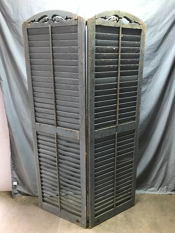 Pair Arch Top Antique House Window 22x72 Louvered Shabby Shutters