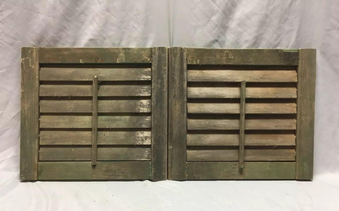 Small Pair Vintage Antique House Window Wood Louvered Shutters 14x16 ...