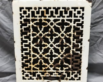 Antique Cast Iron Gothic Porcelain Heat Grate Wall Register 10x12 VTG 1944-22B