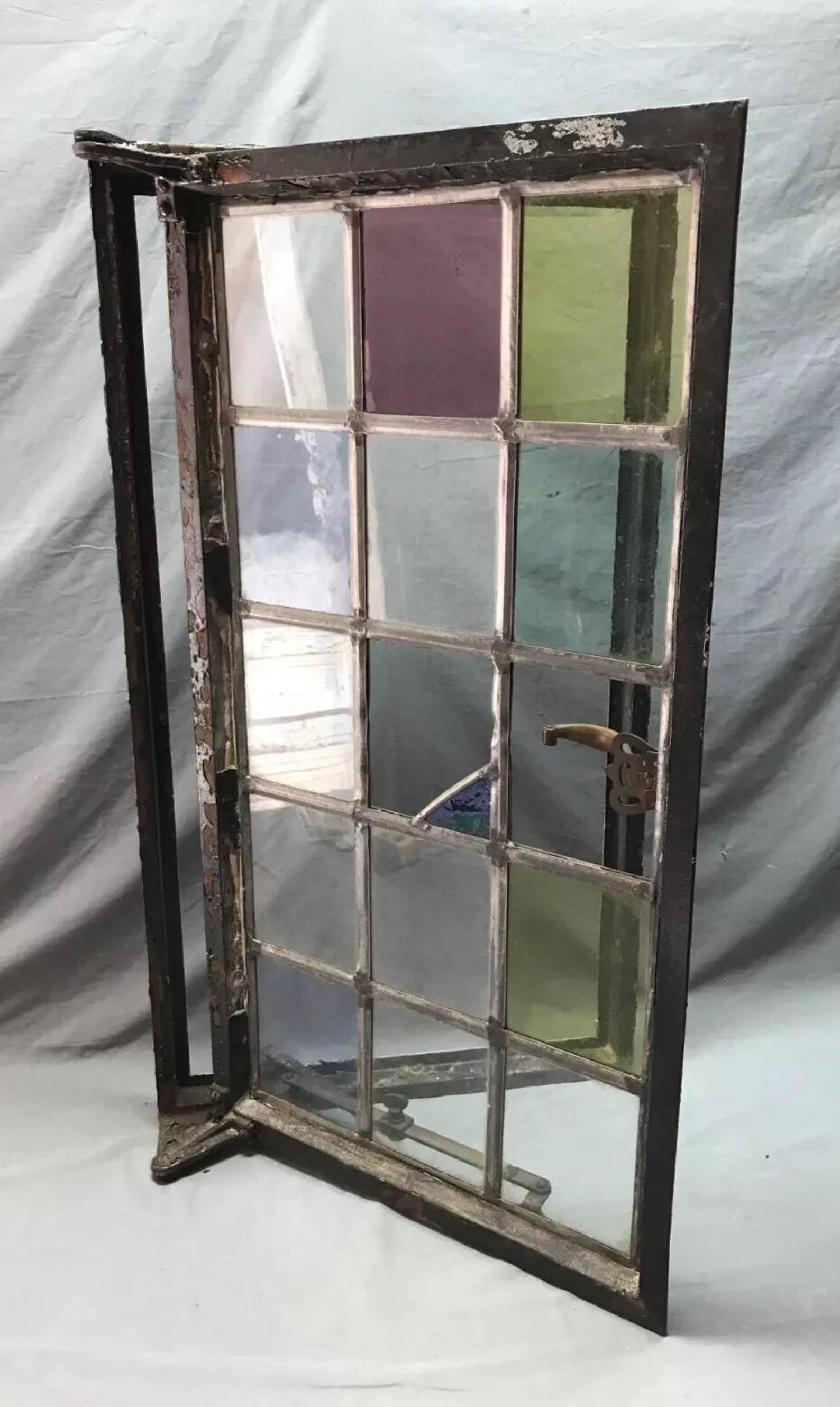 VTG Steel 16 Lite Leaded Stained-glass 20x37 Tutor Casement Window Old ...