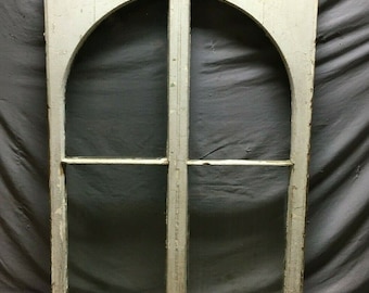 Large Antique 4 Lite Shabby Arch Dome Window 34x47 Gothic Chic VTG Old 919-21B