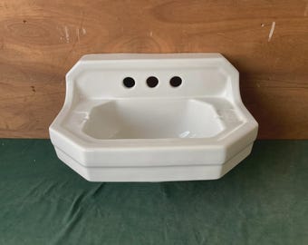 Vintage Deco Mid Century 20x14 White Ceramic Bathroom Wall Sink Old 256-26E
