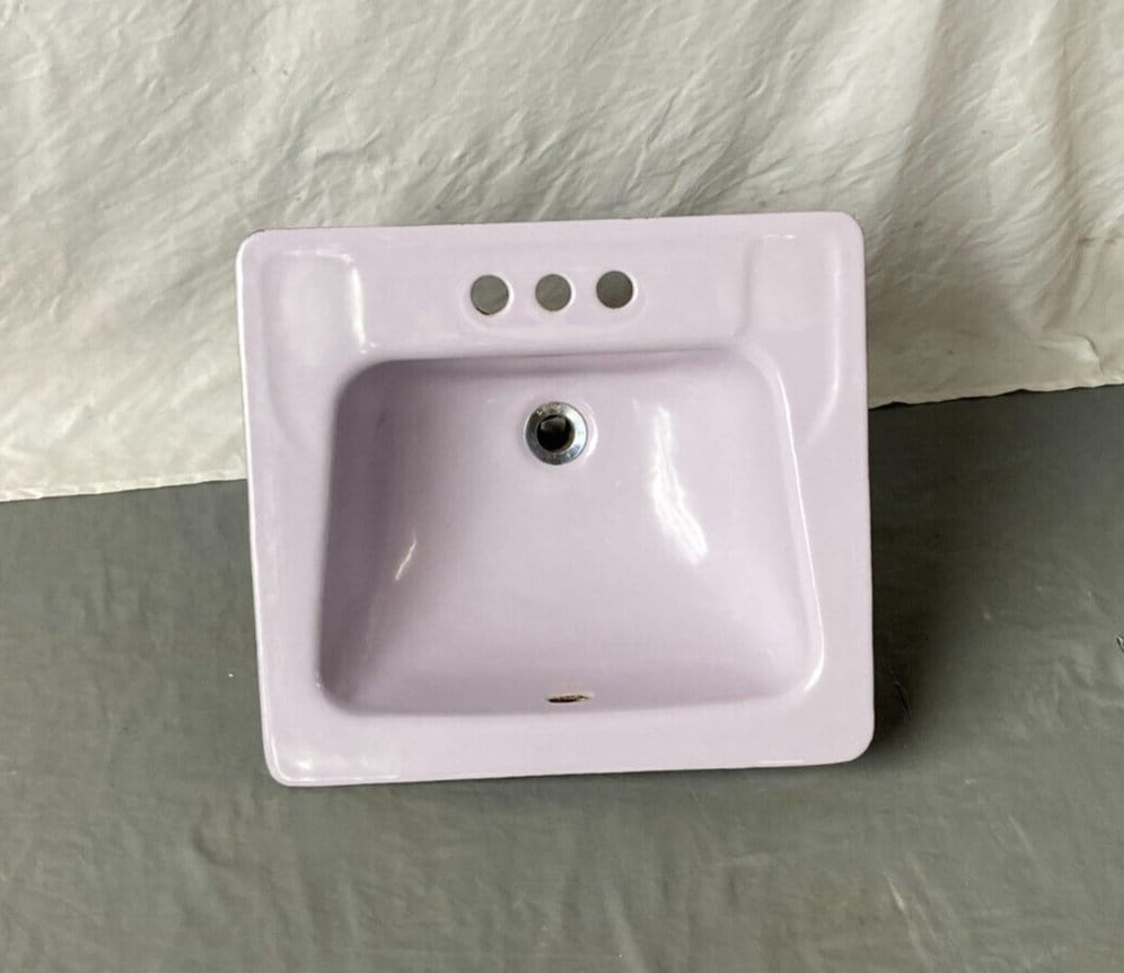 Vtg Mid Century 20x18 Cast Iron Lavender Lilac Drop in Sink