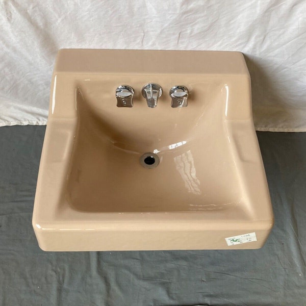 Vtg NOS Cast Iron Mexican Sand Tan Porcelain Old Kohler Bath Wall Sink 229-23E