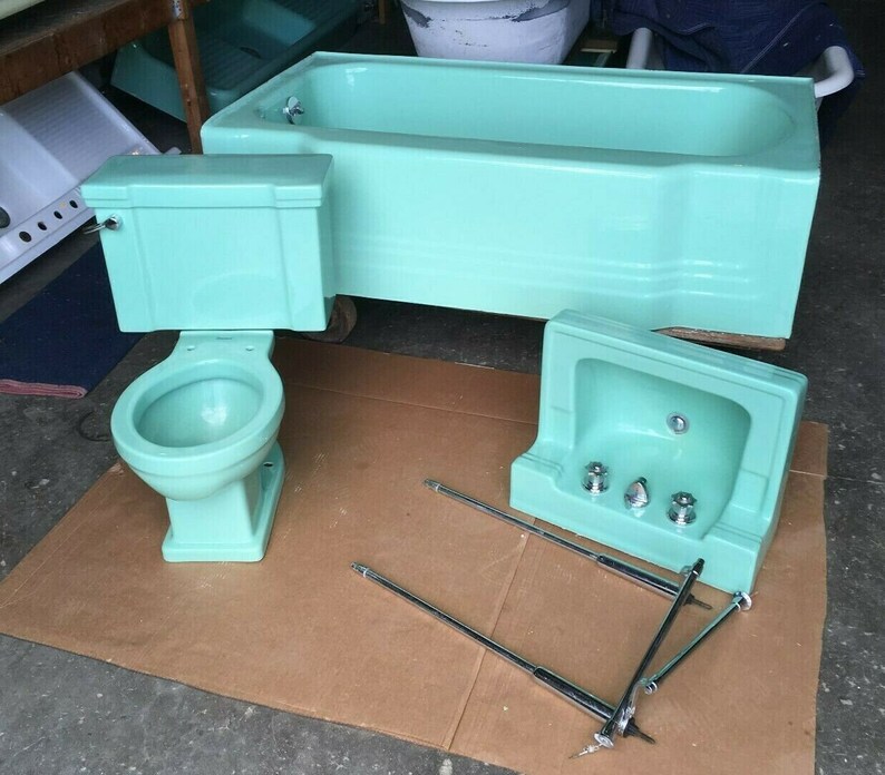Vtg Mid Century Deco Standard Ming Jade Green Bath Set Tub | Etsy