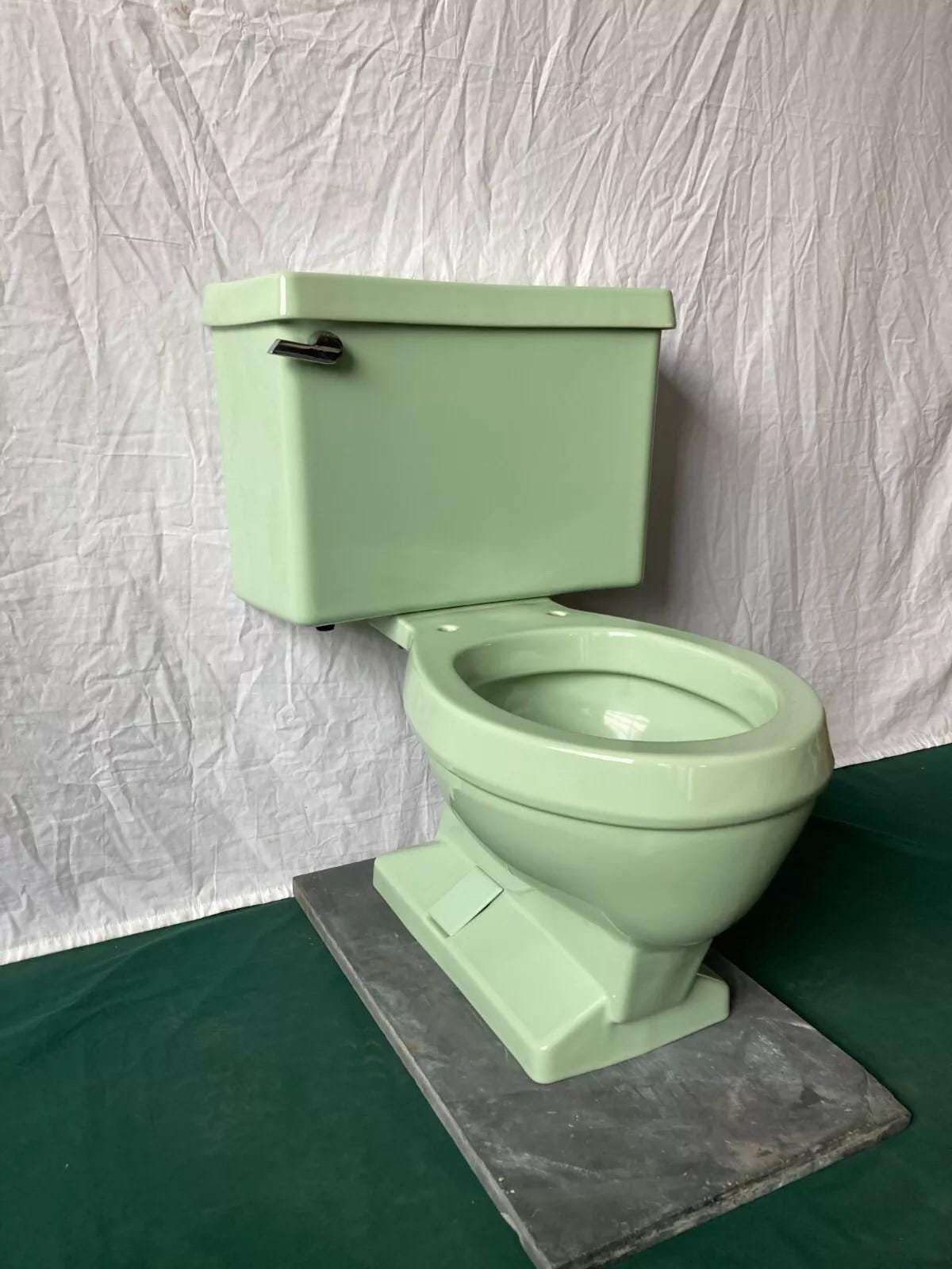 Vtg Deco Mid Century Pale Mint Jadeite Green Eljer Toilet Round Bowl Old 245-24E