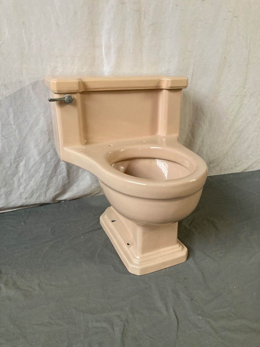 Vtg Mid Century Deco 1 Piece Low Boy Toilet Persian Brown Tan Standard